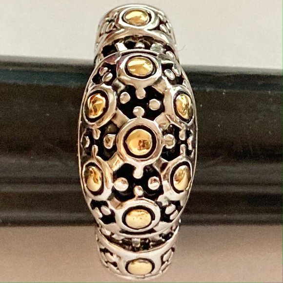 Two tone Art Deco Dome Cocktail Ring Size 5 Celtic Filigree Silver Gold Plated - Picture 6 of 9